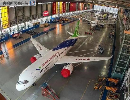 A view of China's homegrown C919 passenger jets at a base in Pudong, Shanghai on Feb. 8, 2019.  (Photo/CCTV)